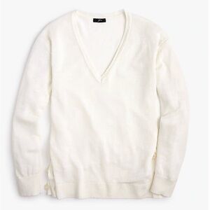 J Crew V-Neck Linen Blend Side Buttons Airy Slouchy Swingy Layering Sweater M